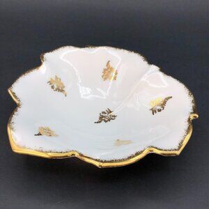 Limoges France GDA Leaf Trinket Dish Vintage Porcelain Ring Tray Gold Paint Trim